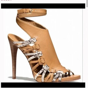 . Coach Jody Veg Leather Print Python Sandals Natural size 8.5